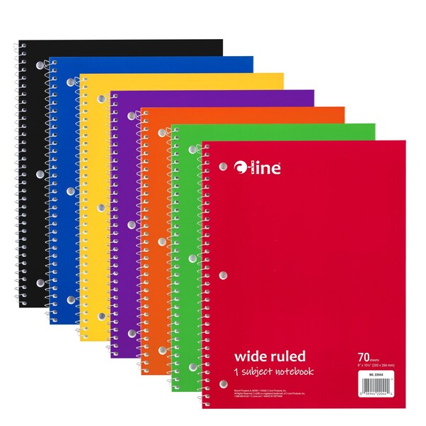 One-Subject Notebook, 70 Page, Wide Ruled, Green, 12PK